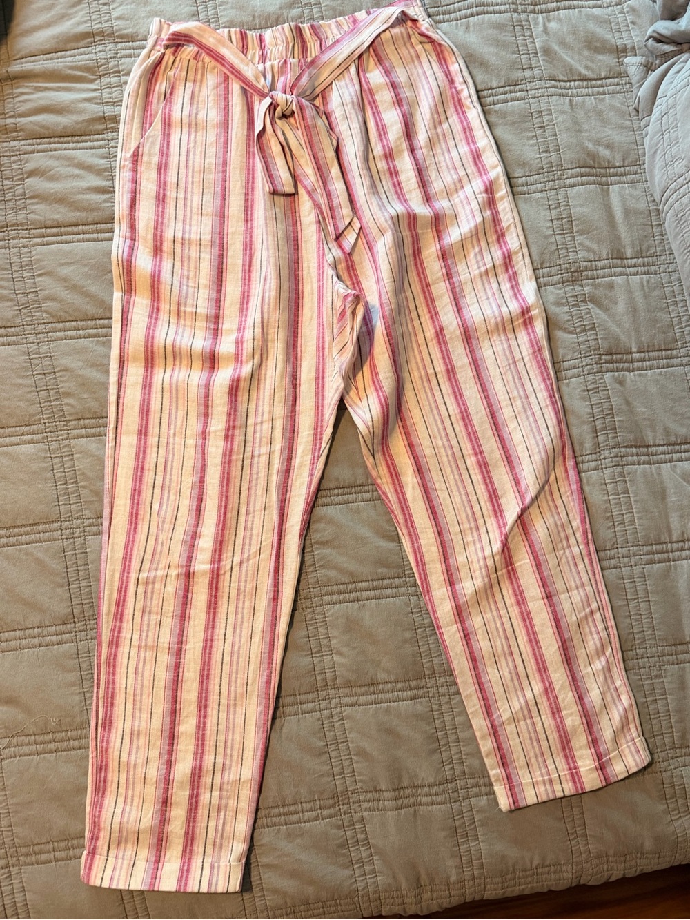 Casual Pink Striped Women’s Tie-Waist Pants